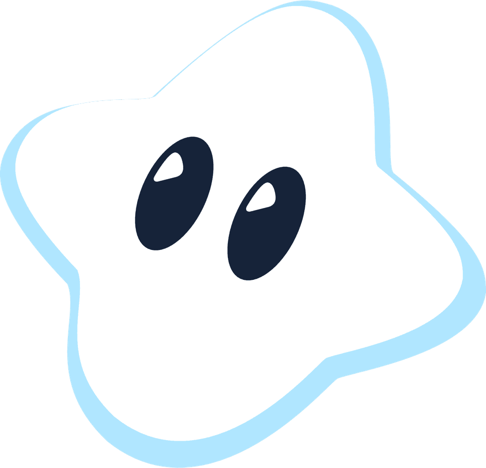 Evry, a friendly white star with big navy eyes